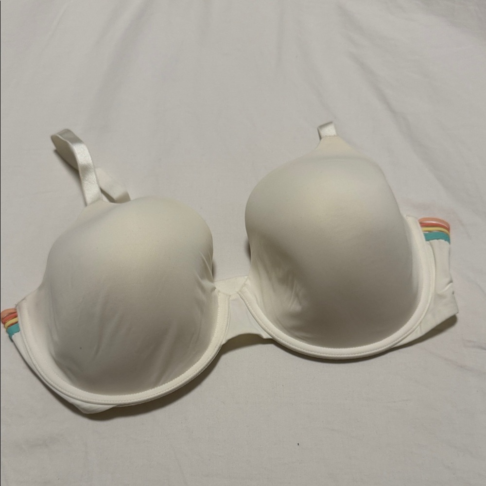 Victoria Secret White T-Shirt Bra with Subtle Rainbow Trim